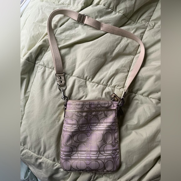 Vintage Coach Swingpack Signature Stripe Lilac Tartan Purse💜 - Picture 1 of 3